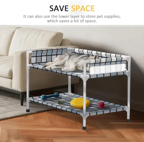 Miniatura 3 de Litera para Perros con Ventana de Cabecera - Cama Doble Elevada para Perros con Barandilla de 2 Capas Percha de Ventana Catre para Perros de 2