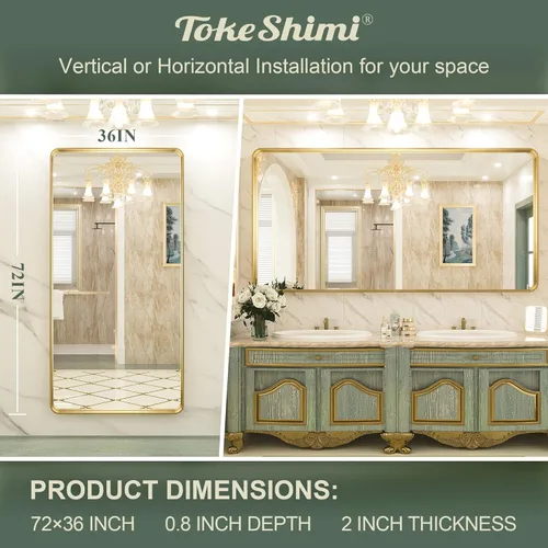 Miniatura 280 de TokeShimi - Espejo para pared de baño, espejo de tocador con marco de metal de aleación de aluminio mate cepillado e inoxidable, decoración rústica