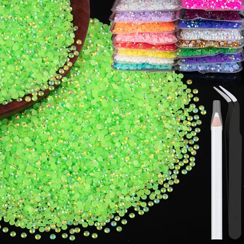 Miniatura 65 de 5000 piezas de diamantes de imitación de resina de 0.118 pulgadas a granel, color verde oscuro AB con parte trasera plana, diamantes de imitación