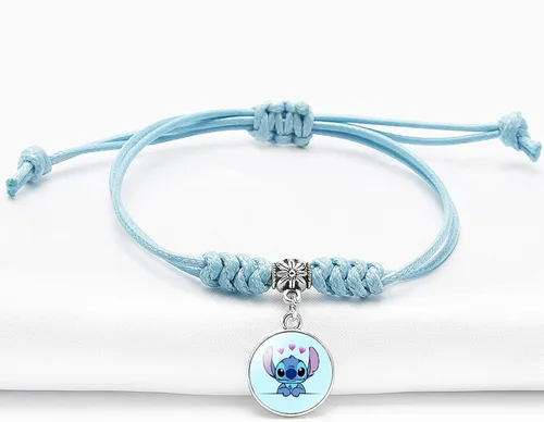 Miniatura 3 de DEZHAN Pulsera de dibujos animados de anime Ohana Stith, pulsera familiar de metal de cuero negro y azul para niñas, mujeres y hombres
