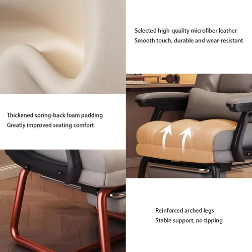 Miniatura 9 de Silla de oficina de piel sintética suave gruesa con almohada lumbar de espuma viscoelástica y reposapiés oculto. Puedes acostarte con un clic