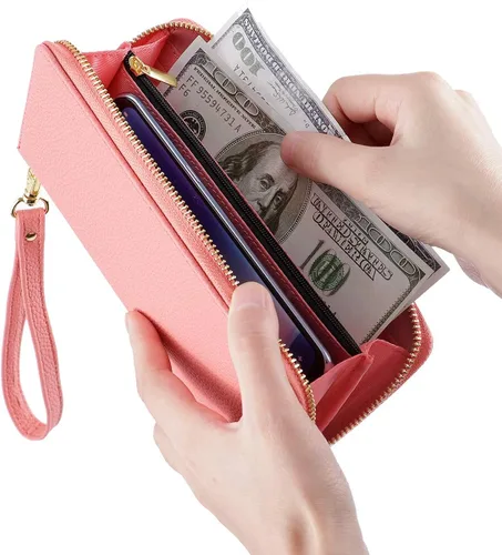 Miniatura 3 de HAWEE Cartera larga de cuero con cremallera para teléfono celular, tarjetero, monedero