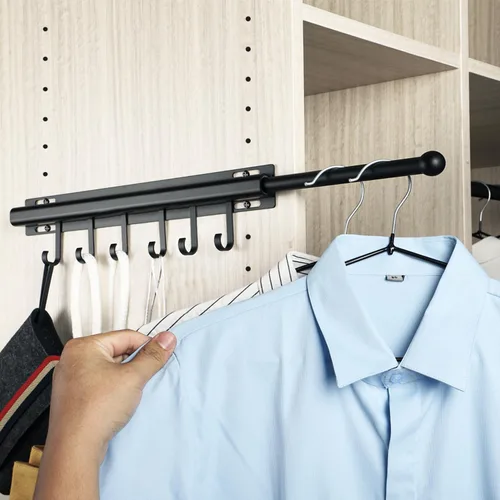Miniatura 15 de BaiNong Barra de valet de 12 pulgadas para armarios Barra de valet extraíble para armario Deslizante en negro Barra de colgar extraíble para ropa