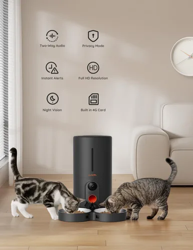Miniatura 3 de WOPET Comedero automático para gatos con cámara para dos gatos, alimentador automático HD de 1080p, alimentador para mascotas WiFi 5G con visión
