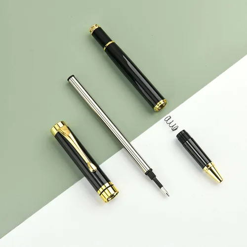 Miniatura 6 de Bolígrafo personalizado de texto/logotipo con 3 repuestos negros, negocios grabados, lujo, ejecutivo profesional, oficina, el mejor juego de regalo