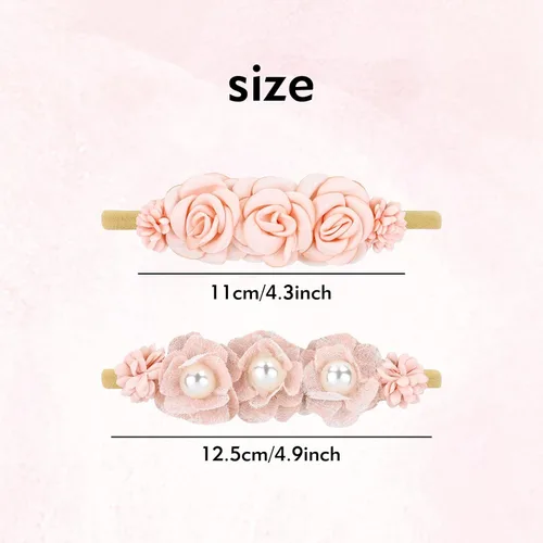 Miniatura 6 de Cinaci Paquete de 5 diademas delicadas de nailon con flores florales, accesorios para el cabello para bebés, niñas, recién nacidos, bebés y niños