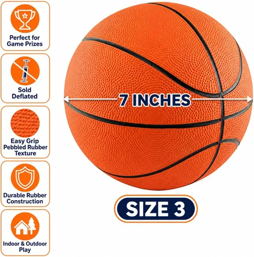 Miniatura 2 de The Dreidel Company 7" Mini Rubber Basketball for Kids – Size 3 Youth Indoor Outdoor Basketball with Easy Grip Pebbled Texture for Mini Hoops