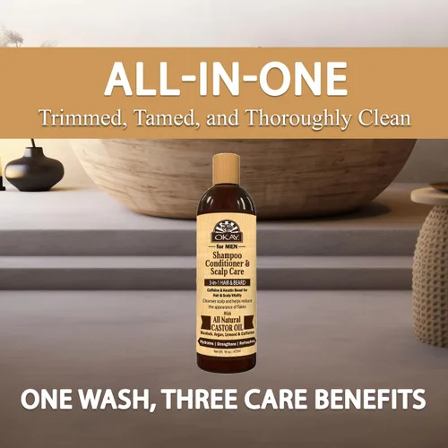 Miniatura 6 de Okay -MEN Champú y acondicionador 3 en 1 - Champú y acondicionador de aceite de ricino, lavado de barba, tratamiento aclarador para cabello seco