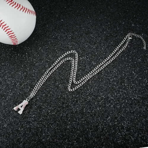 Miniatura 3 de AIAINAGI Collar de béisbol con letra A-Z para niños, dije de béisbol de acero inoxidable, cadena de plata de 22 pulgadas, regalo de béisbol