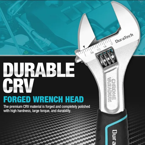 Miniatura 2 de DURATECH Llave de acero Cr-V ajustable de 8 pulgadas, llave de mandíbula ancha, básculas métricas y SAE, para el hogar, garaje, taller y bricolaje