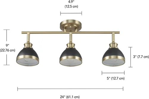 Miniatura 4 de Globe Electric 64000004 Iluminación de pista de 3 luces de 22 pulgadas, latón mate, tonos negros mate, iluminación para cocina, baño, dormitorio