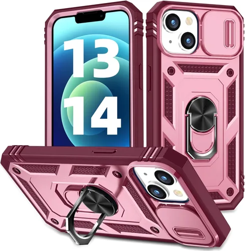 Miniatura 15 de Korecase Funda de protección para iPhone 12 Pro Max Kickstand con cubierta para lente de cámara, deslizante, grado militar, resistente, de doble Rosa