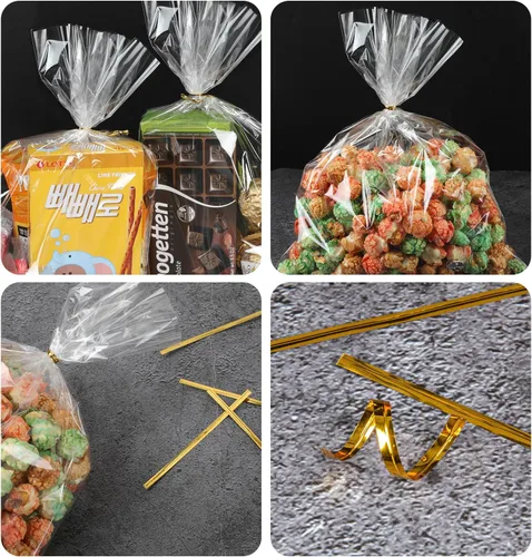 Miniatura 3 de Labeol 150 bolsas de celofán de 9 x 12 pulgadas con lazos, bolsa de regalo transparente para dulces, bolsa de galletas para embalaje, recuerdo