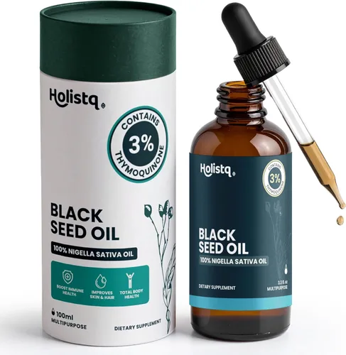 Holistiq Aceite de Semilla Negra Orgánico Prensado en Frío en Gotas | 3% Timoquinona | Sin OMG y Vegano | Aceite de Comino Negro Prensado en Frío