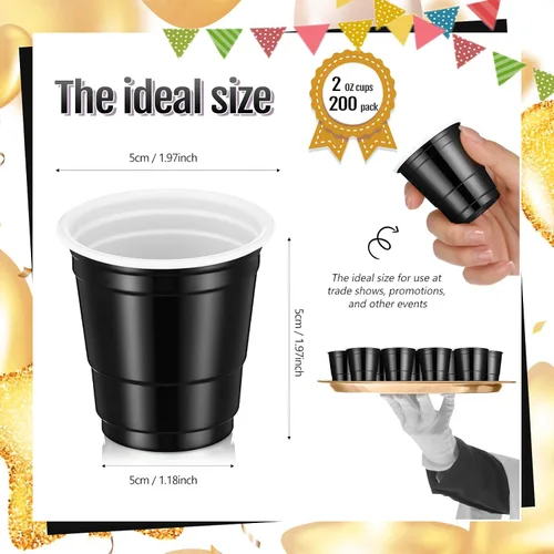 Miniatura 2 de Layhit Paquete de 200 vasos de chupito de plástico de 2 onzas, vasos desechables, vasos de boda, fiesta de cumpleaños, suministros para servir Negro