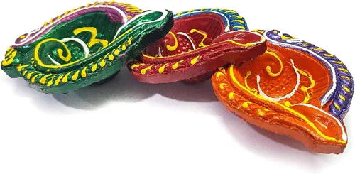 Miniatura 6 de Juego de 12 piezas de Diwali Regalo/Decoraciones Clay Diya. Lámpara de aceite de tierra natural hecha a mano/Bienvenido Diyas tradicional con mechas