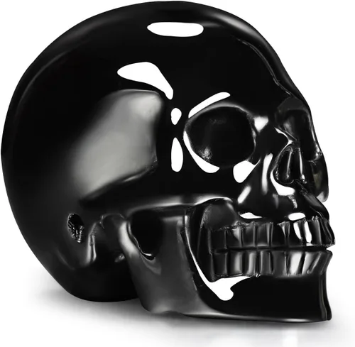 Miniatura 12 de Skullis 2.0 "Cráneo alienígena de cristal de obsidiana negra, escultura de arte fino de piedras preciosas talladas a mano, estatua de piedra