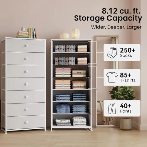 Miniatura 4 de Crestlive Products Tocador Alto, Torre de Almacenamiento de 7 Cajones de Tela, Cajones Verticales - Unidad Organizadora para Dormitorio, Pasillo