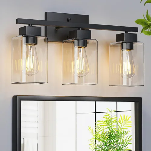 Miniatura 9 de PARTPHONER Lámparas de baño de 3 luces, luces de tocador modernas de oro cepillado, accesorios de iluminación de baño sobre el espejo, apliques