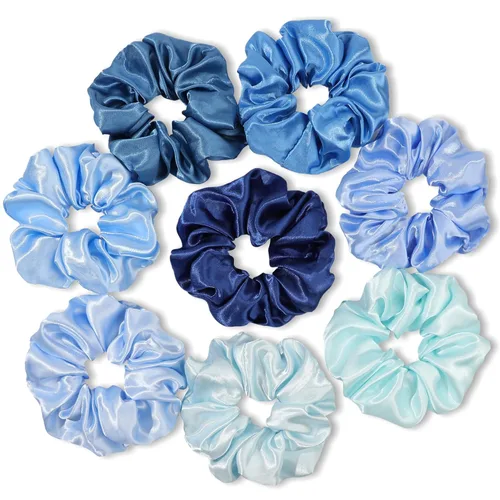 Coleteros de satén para el cabello: lindos y grandes sujetadores de cola de caballo para cabello grueso y rizado - lazos para el cabello sin Azul