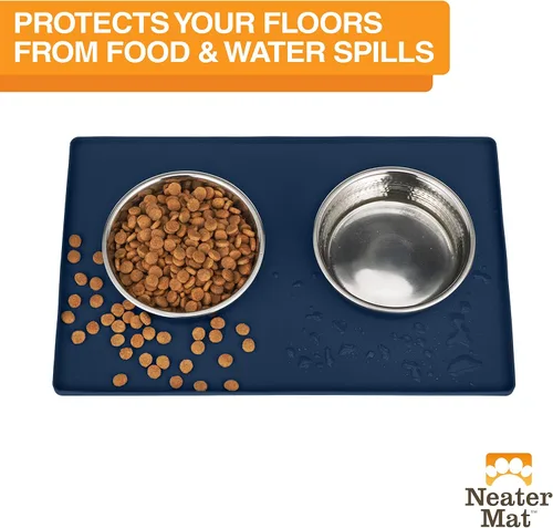 Miniatura 2 de Neater Pet Brands Neater Mat - Tapetes para mascotas para comida y agua, tapete para tazón de gato y perro, de silicona impermeable, bandeja de Azul