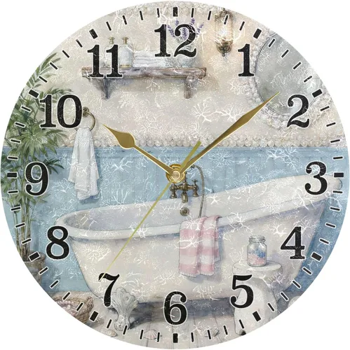 Miniatura 64 de JUNZAN Reloj de bañera con vino romántico espumoso y velas, reloj de pared silencioso de 10 pulgadas, pequeño reloj redondo, decoración de cocina
