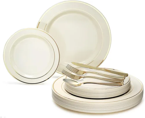 Miniatura 12 de OCCASIONS 50-150-200 Piezas plateadas (25 personas) 26 cm, 19 cm + cubiertos. A1. Blanco y plateado