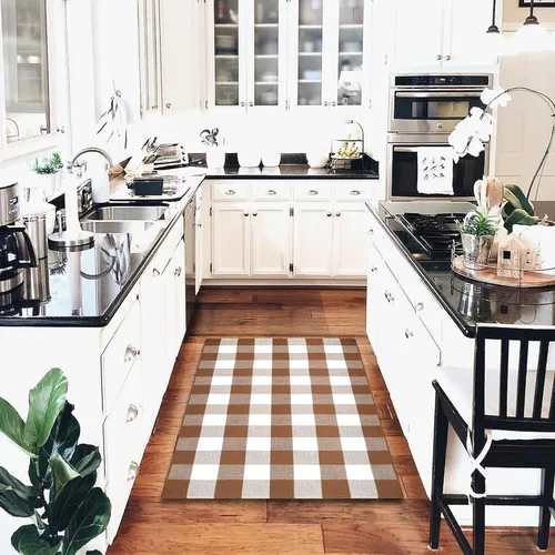 Miniatura 5 de Homydecor - Alfombras de lana a cuadros de búfalo para exteriores de 28'' x 43'', alfombra de área a cuadros café y blanco, alfombra para superponer