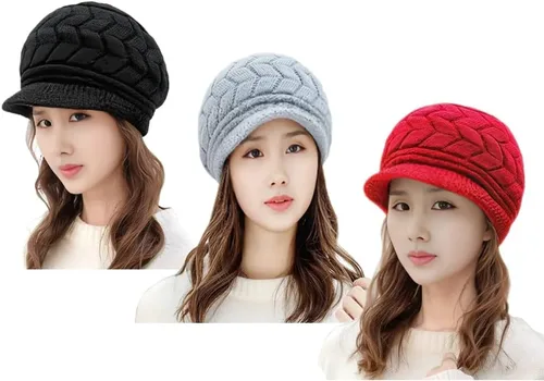Miniatura 12 de XYX Gorro de lana para mujer, cálido, elástico, suave, con visera de punto, con visera