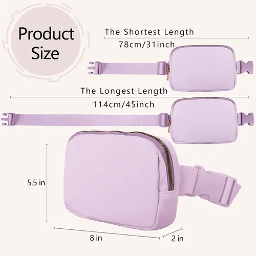 Miniatura 5 de VOROLO Riñonera para mujeres y hombres, bolsa cruzada, bolsa de cinturón con correa ajustable, Púrpura claro, Talla única