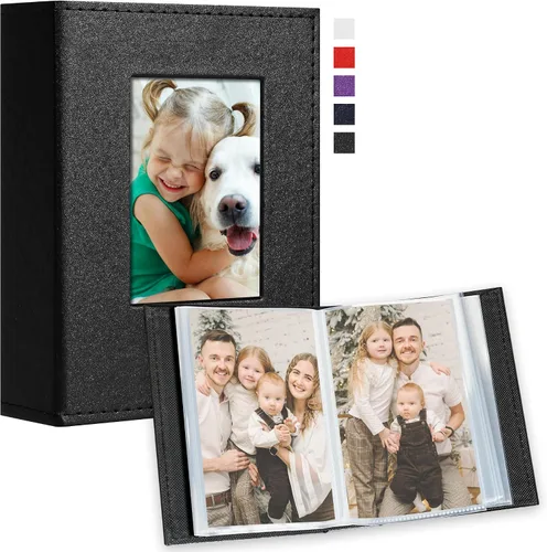 Miniatura 15 de Vienrose Álbum de fotos pequeño de 4 x 6 pulgadas, paquete de 2 mini libros de fotos con cubierta de cuero, 26 páginas con capacidad para 52