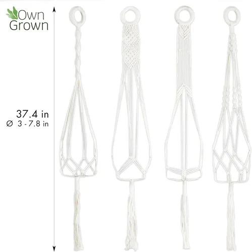Miniatura 3 de OwnGrown Juego de cestas colgantes: 4 perchas de macramé de 37.5 pulgadas de largo - Soporte de macramé de algodón para macetas colgantes de 3 a 7.8