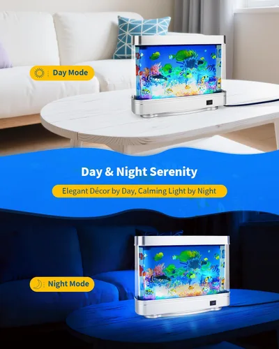 Miniatura 7 de Lámpara de Pecera Falsa – Decoración Frutiger Aero Pecera Artificial con Peces en Movimiento – Luz de Acuario Falsa Relajante y Luz Nocturna Azul