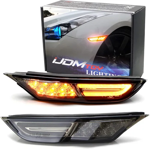 iJDMTOY JDM - Kit de luz de marcador frontal y lateral frontal con lente ahumada 3D ámbar, compatible con Nissan GT-R 2007 en adelante, alimentado