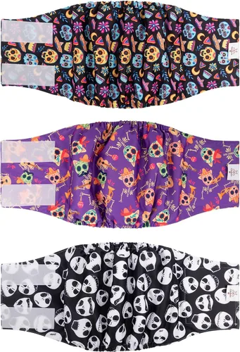 Miniatura 32 de CuteBone - Pañales lavables para perro macho, banda abdominal, paquete de 3 unidades, color negro, modelo DM54XS