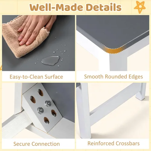 Miniatura 7 de HONEY JOY Juego de mesa y silla de arte para niños, juego de actividades de artesanía de madera con rollo de papel, estante de almacenamiento
