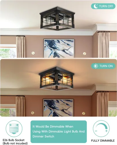 Miniatura 5 de Lámpara de techo de montaje empotrado estilo granja, 2 luces, lámpara de techo de granja, lámparas de cocina de esquina con enchufe E26, lámparas