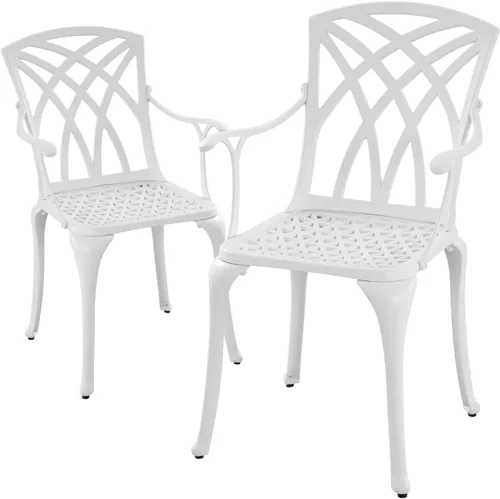 Miniatura 12 de Juego de 2 sillas de patio de aluminio fundido, sillas de comedor al aire libre con respaldo alto, sillas de patio de metal, sillas de bistró