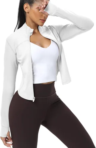 Miniatura 2 de AVGO Chaquetas de entrenamiento recortadas para mujer, con cremallera, ajustadas, atléticas, con agujeros para el pulgar