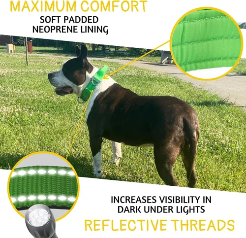 Miniatura 5 de ADITYNA Collar de perro resistente para perros grandes, collar verde reflectante con asa para entrenar y caminar, ancho, grueso, táctico, acolchado