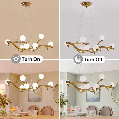 Miniatura 9 de Lámpara de Araña Moderna de Techo de 28.7 pulgadas, Lámpara de Araña Sputnik de 8 Luces de Resina de Mediados de Siglo sobre Mesa, Candelabros