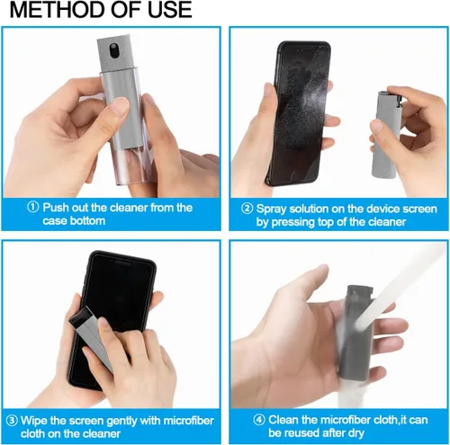 Miniatura 3 de Espray limpiador de pantalla para pantalla táctil, kit de limpieza walrfid para teléfono inteligente electrónico TV, portátil, tableta, PC, Gris