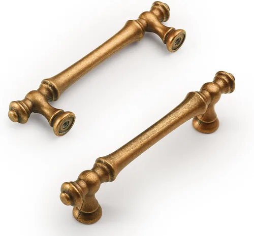 Miniatura 47 de Amerdeco ZH0014 - Juego de 10 tiradores de gabinete de latón antiguo de 3 pulgadas (76mm) con agujero central, herrajes para gabinetes de cocina
