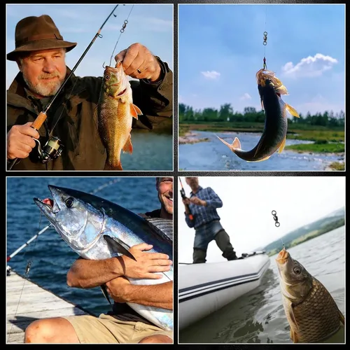 Miniatura 7 de Eslabones Giratorios de Pesca con Rodamiento de Bolas 30/50 piezas 0#-10# Aparejo de Pesca con Anillo de Soldadura Sólida de Acero Inoxidable
