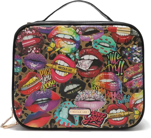 Miniatura 4 de Nicole Lee Juego de bolso cruzado de viaje con 3 bolsas de maquillaje con estampado de moda, organizador de artículos de tocador para mujer