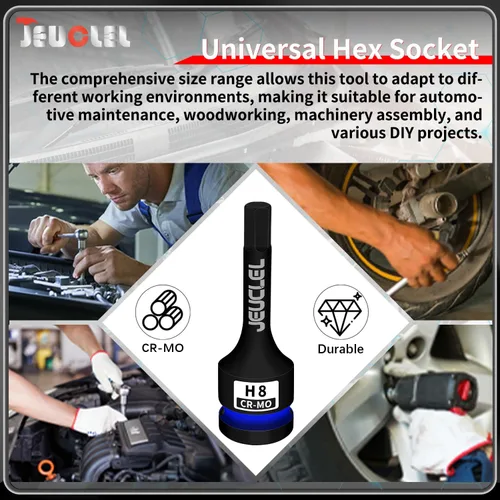 Miniatura 4 de Enchufe hexagonal de broca de impacto de 8 mm, llave de impacto hexagonal de 1/2 pulgada H8, adaptador de destornillador hexagonal de acero Cr-Mo