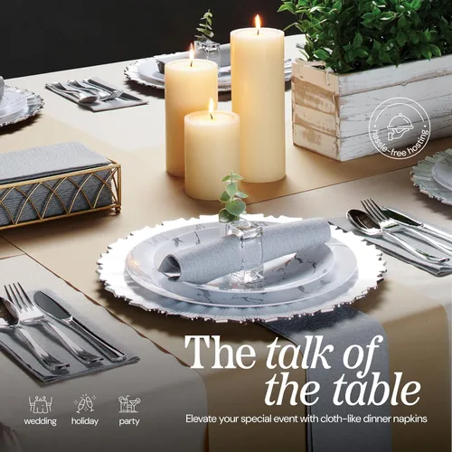 Miniatura 5 de Servilletas de papel desechables tipo tela, paquete de 50 servilletas de cena negras de 12 x 17 pulgadas con tacto de lino para bodas, fiestas