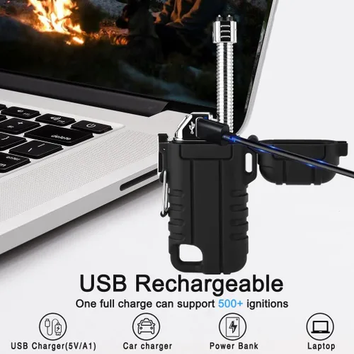 Miniatura 5 de SUPRUS Encendedor impermeable a prueba de viento Encendedor de arco Encendedor de plasma Encendedores recargables USB-C con cuello expandible y Negro