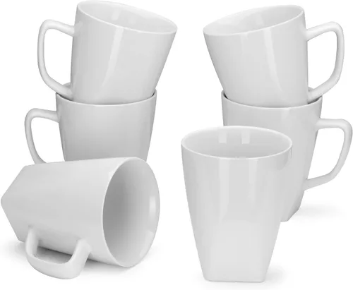 Miicol Juego de 6 tazas de café de porcelana, tazas de café grandes de 14 onzas, tazas de té blanco, tazas de cerámica para latte, capuchino, leche,