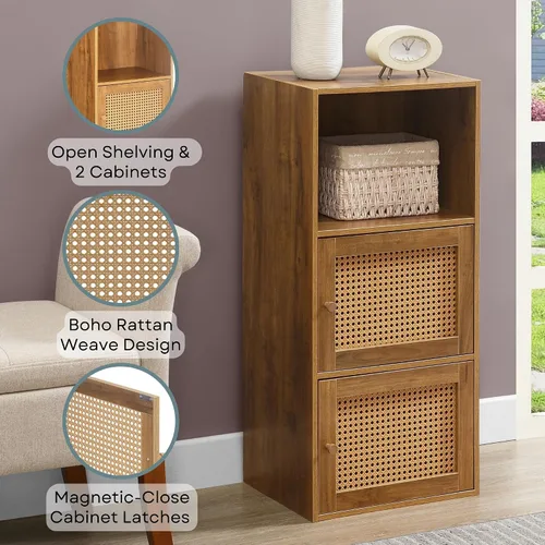 Miniatura 6 de Convenience Concepts Xtra Storage - Armario de 2 puertas de tejido bohemio de 16.5 pulgadas, organizador de almacenamiento moderno con estante, 2